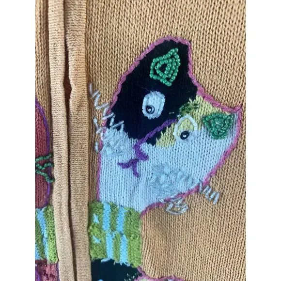 Susan Bristol Cats Sweater Vest Womens Large Orange Pink Beaded Calico Sequins - Picture 8 of 13